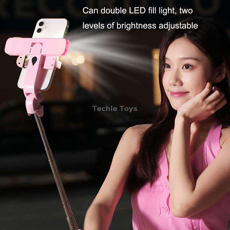 XT06S Live Beauty Bluetooth Tripod Selfie Stick(Pink)