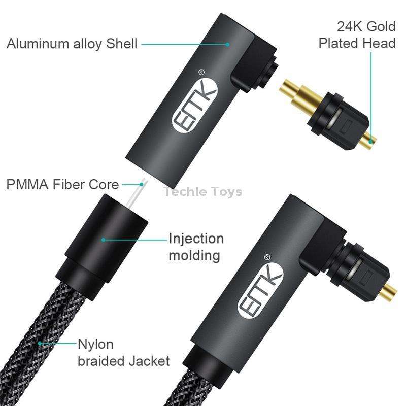 EMK 90 Degree Swivel Adjustable Right Angled 360 Degrees Rotatable Plug Nylon Woven Mesh Optical Aud
