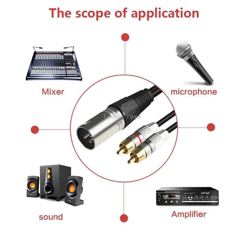 XLR Male To 2RCA Male Plug Stereo Audio Cable, Length:, Length:0.5m