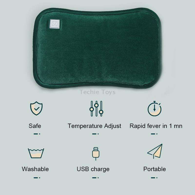 Waterless Graphene Hot Water Bag Rechargeable Hand Warmer,Style: Glove Version 3 Geat(Ink Green)