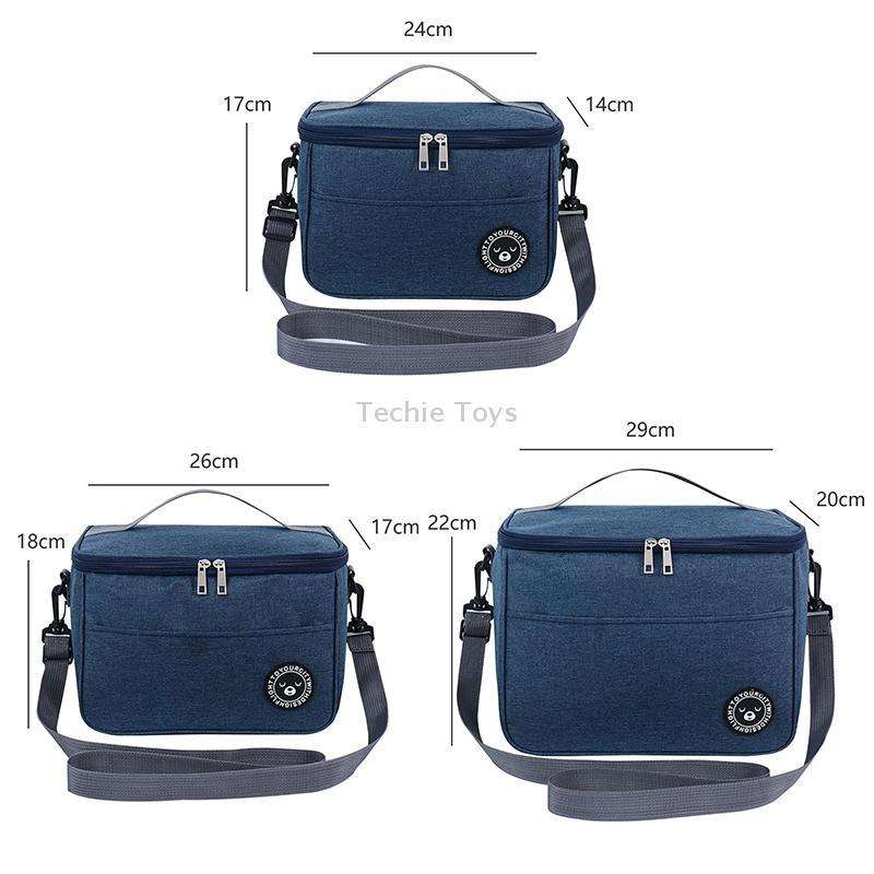 Thermal Lunch Box Bag Durable Waterproof Office Cooler Lunchbox with Strap M(Black)
