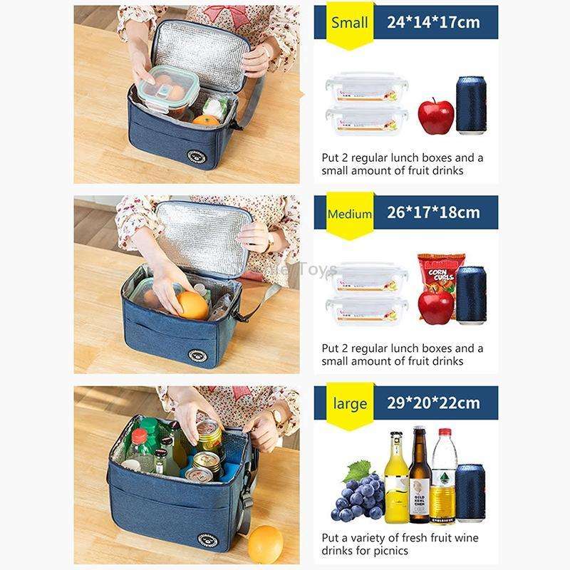 Thermal Lunch Box Bag Durable Waterproof Office Cooler Lunchbox with Strap M(Black)