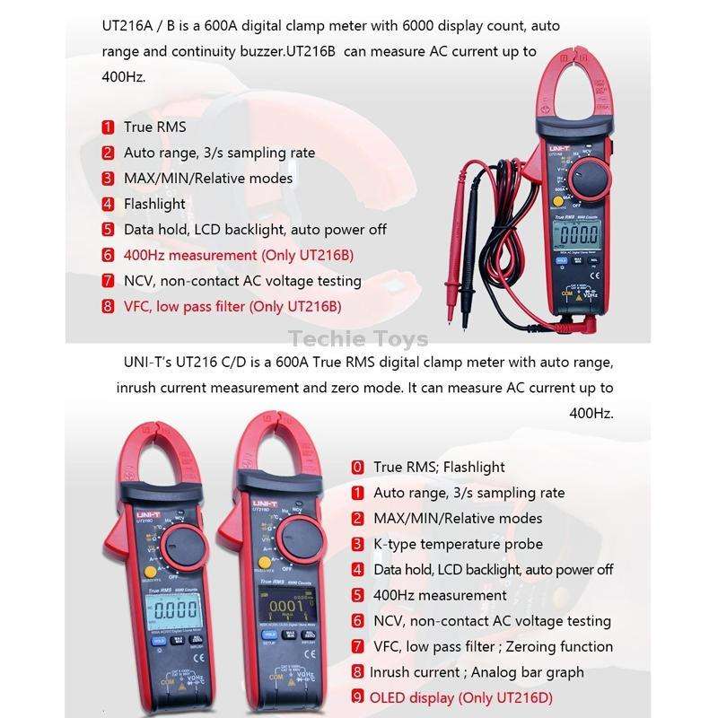 UNI-T UT216B 600A Digital Clamp Meter AC DC Voltage Detector