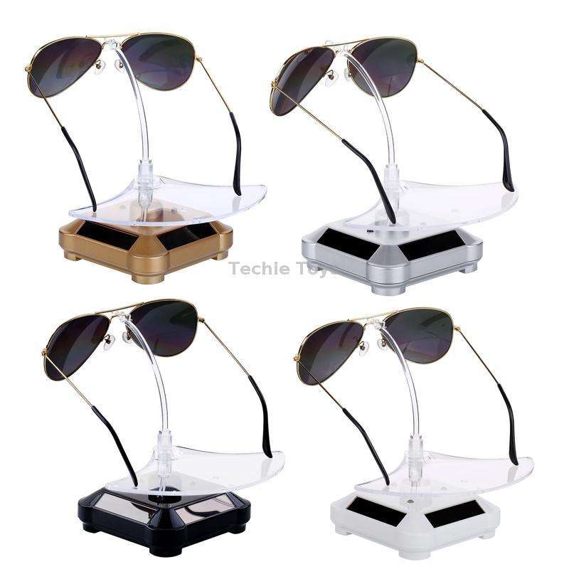 Solar 360 Degree Rotating Turntable Colorful Lights Glasses Display Stand(Black)