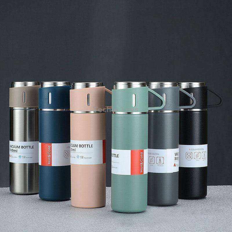 500ml 304 Stainless Steel Thermos Cup Portable Business Tea Cup,Spec: Gift Box Set(Green)