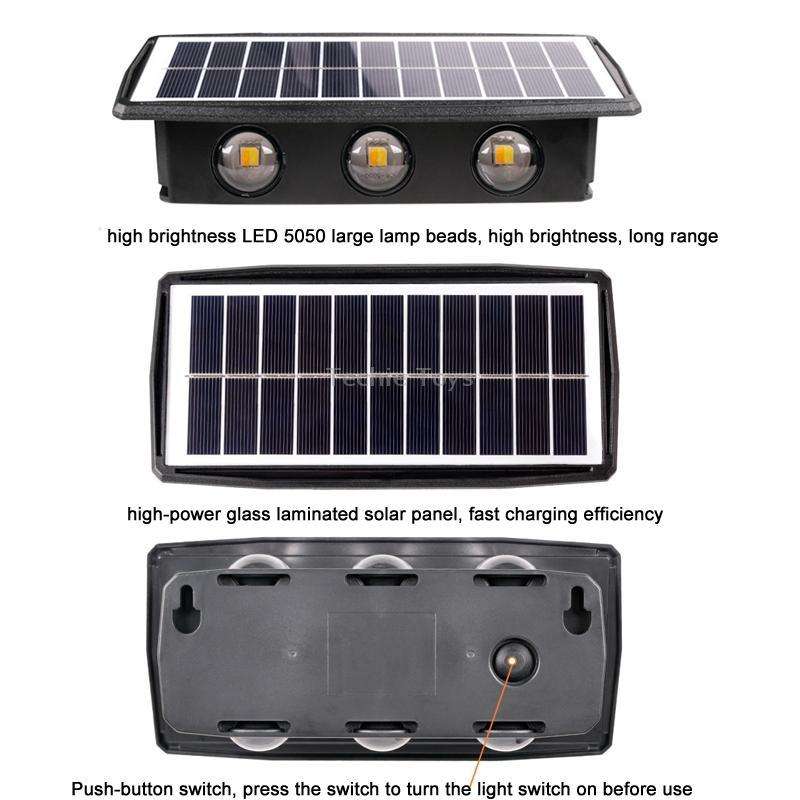 6LED Solar Wall Lamp Outdoor Waterproof Up And Down Double-headed Spotlights(Color Light)