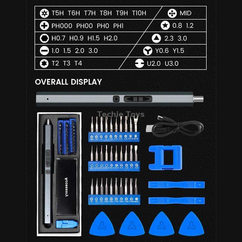 36 In 1 Rechargeable Mini Electric Screwdriver Set With 3LED Lighting(Blue)