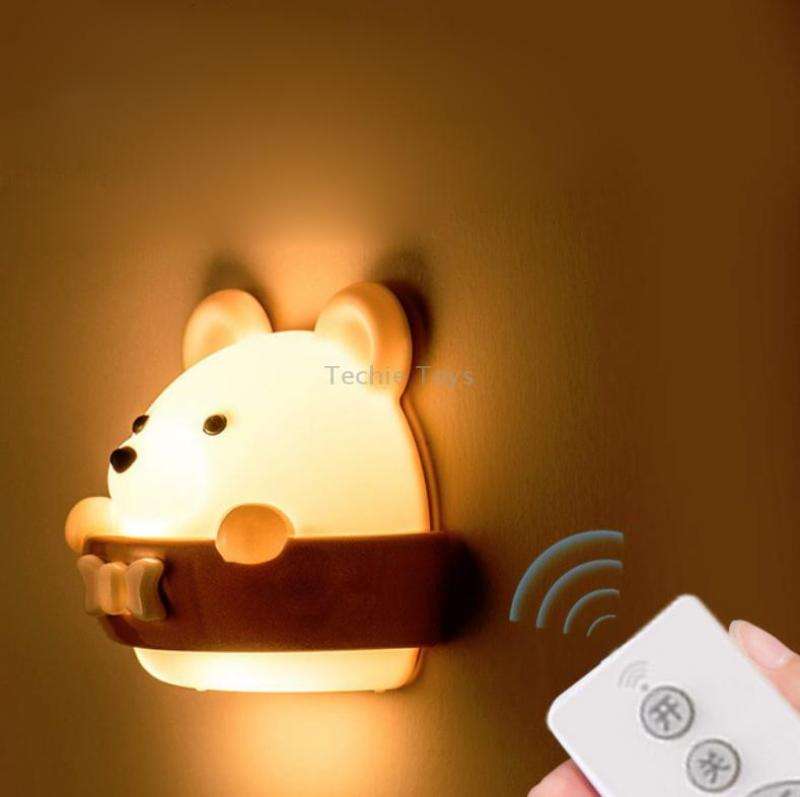 Bear Remote Control Night Light Bedside Eye Protection Wall Lamp with 3 Light Modes, Style:Rechargea