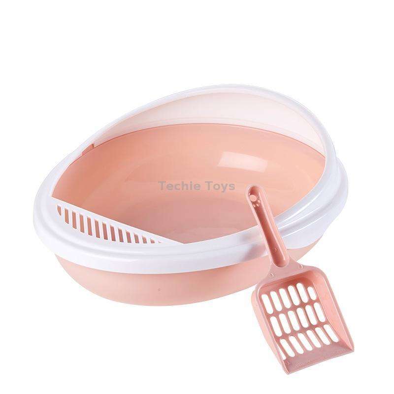 Pet Supplies Semi-Enclosed Detachable Splash-Proof Litter Box Cat Toilet with Cat Litter Scoop(Pink)
