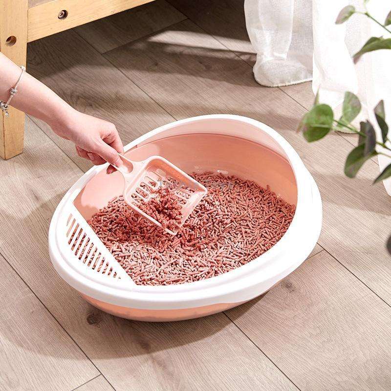 Pet Supplies Semi-Enclosed Detachable Splash-Proof Litter Box Cat Toilet with Cat Litter Scoop(Pink)
