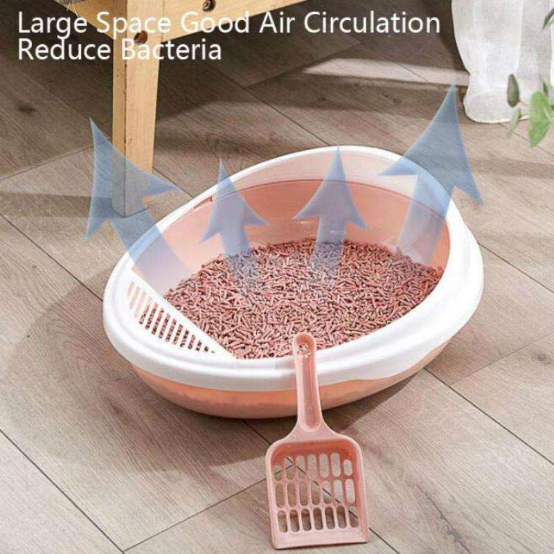 Pet Supplies Semi-Enclosed Detachable Splash-Proof Litter Box Cat Toilet with Cat Litter Scoop(Pink)