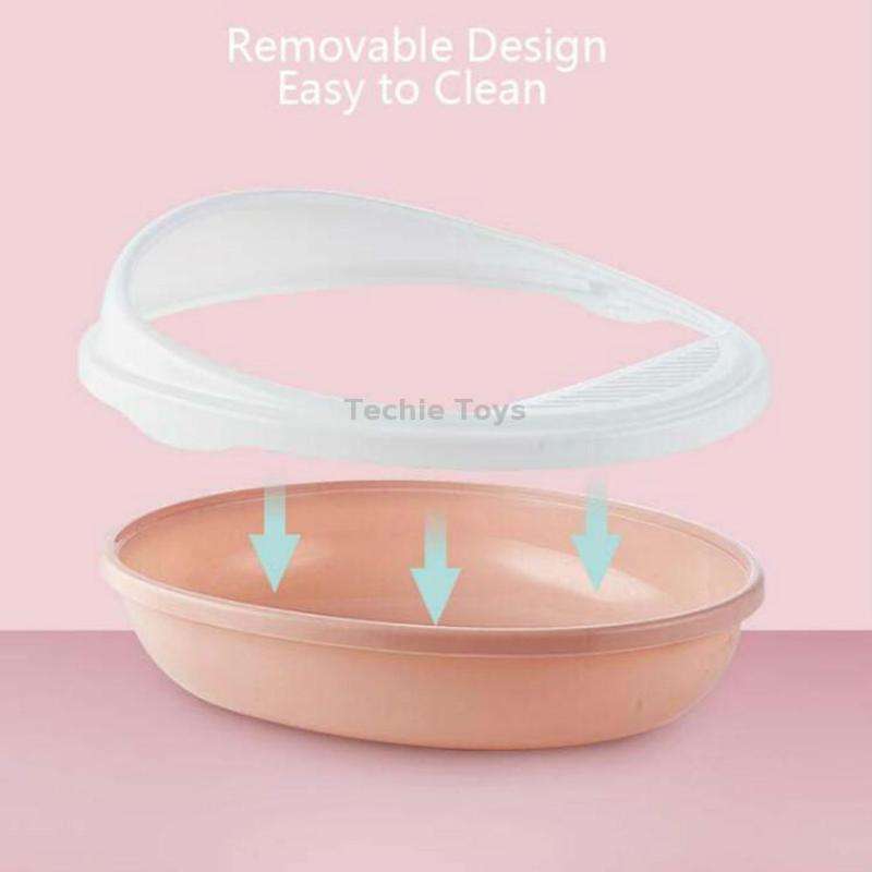 Pet Supplies Semi-Enclosed Detachable Splash-Proof Litter Box Cat Toilet with Cat Litter Scoop(Pink)