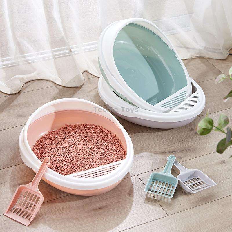 Pet Supplies Semi-Enclosed Detachable Splash-Proof Litter Box Cat Toilet with Cat Litter Scoop(Pink)