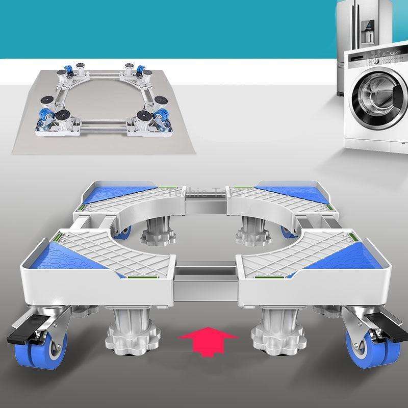 Double Tubes 4 Wheels + 8 Legs Adjustable Stainless Steel Refrigerator Bracket Washing Machine Base