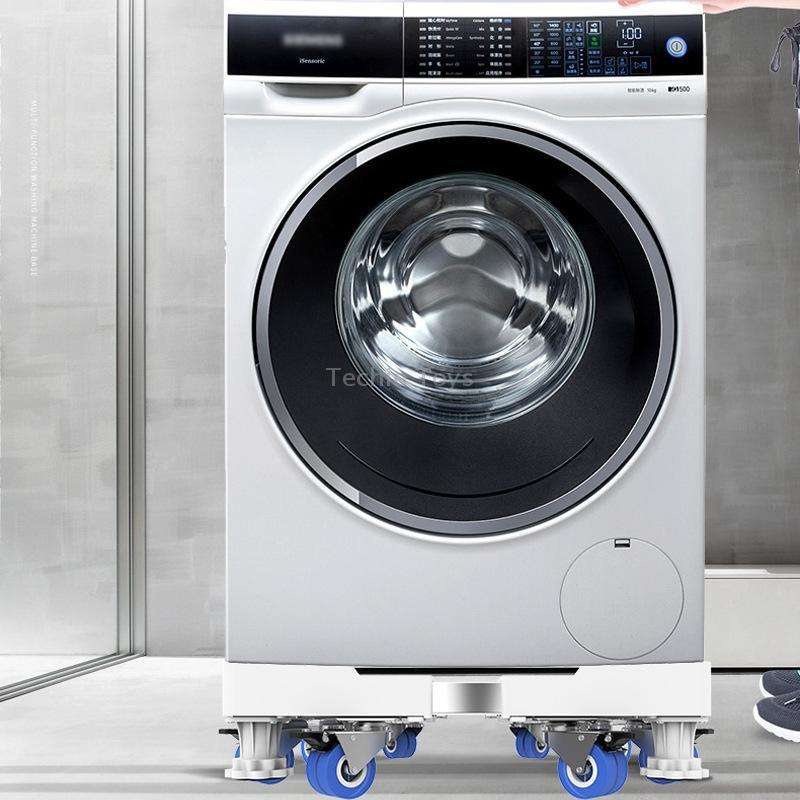Double Tubes 4 Wheels + 8 Legs Adjustable Stainless Steel Refrigerator Bracket Washing Machine Base