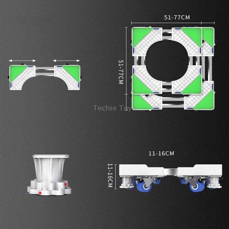 Double Tubes 4 Wheels + 8 Legs Adjustable Stainless Steel Refrigerator Bracket Washing Machine Base