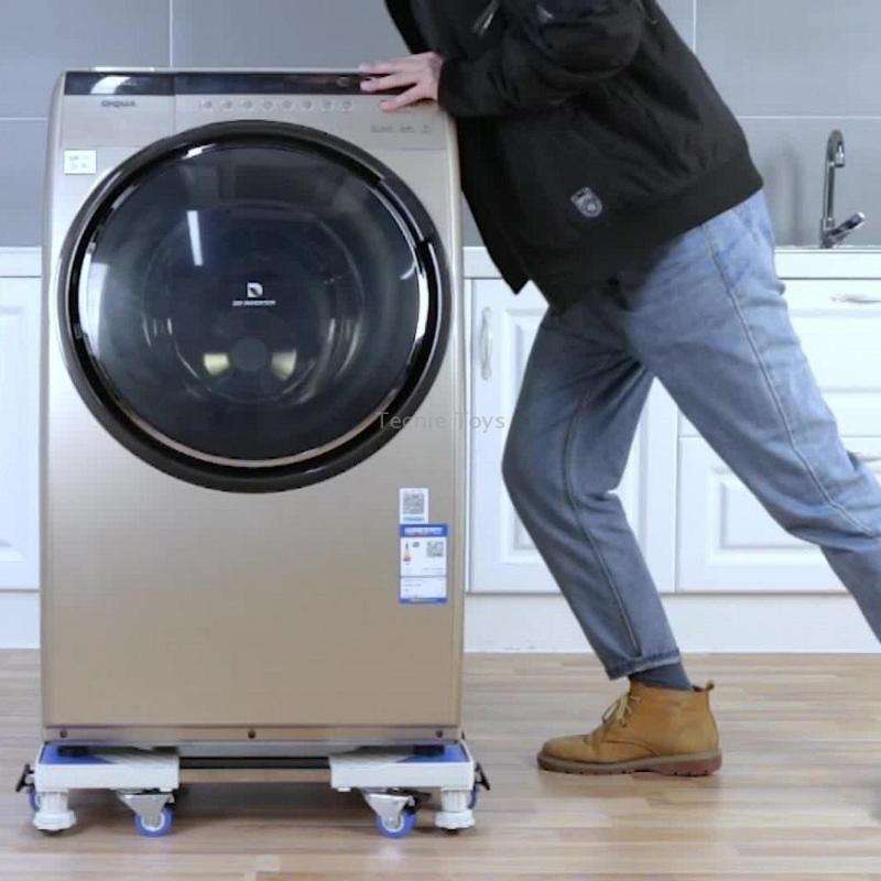 Double Tubes 4 Wheels + 8 Legs Adjustable Stainless Steel Refrigerator Bracket Washing Machine Base