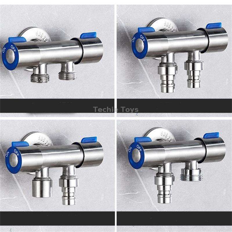 Stainless Steel One-In-Two-Out Multi-Function Three-Way Valve Faucet, Specification: Double 4-point