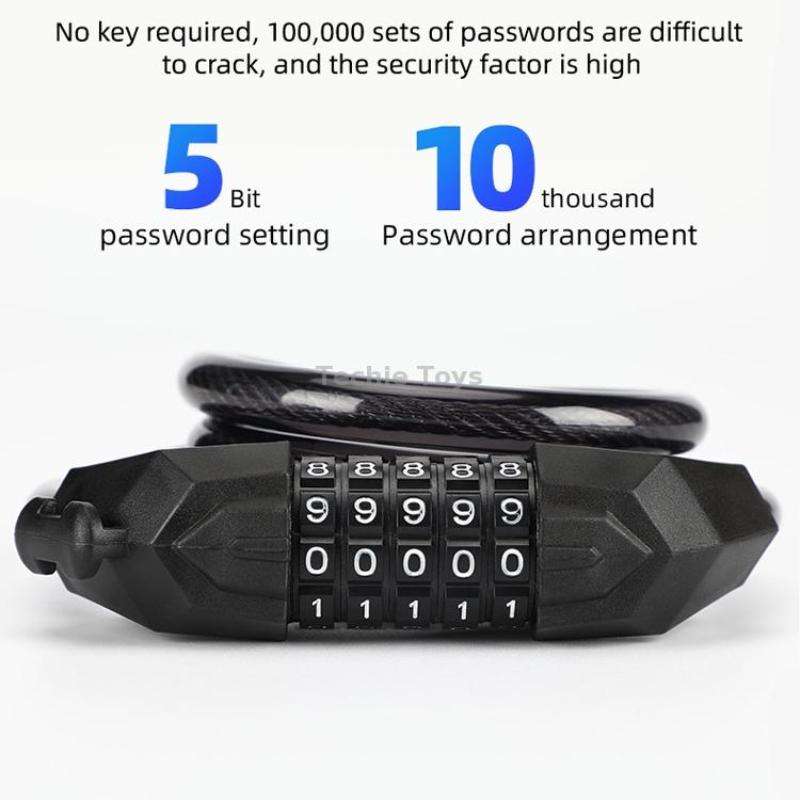 Bicycle Anti-Theft Code Lock Five-Digit Bicycle Lock Portable Bold And Long Steel Cable With Bracket
