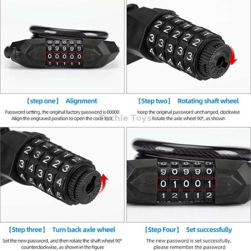 Bicycle Anti-Theft Code Lock Five-Digit Bicycle Lock Portable Bold And Long Steel Cable With Bracket
