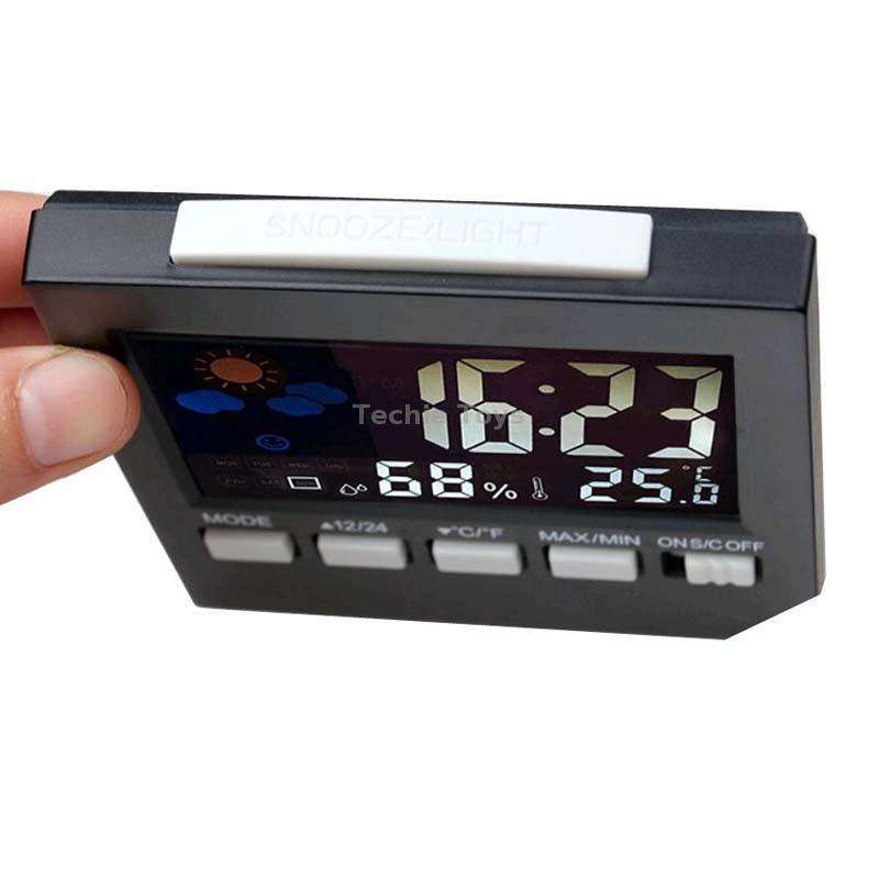 HTC-1 Household Thermometer And Hygrometer Color Screen Weather Station Thermometer Electronic Clock