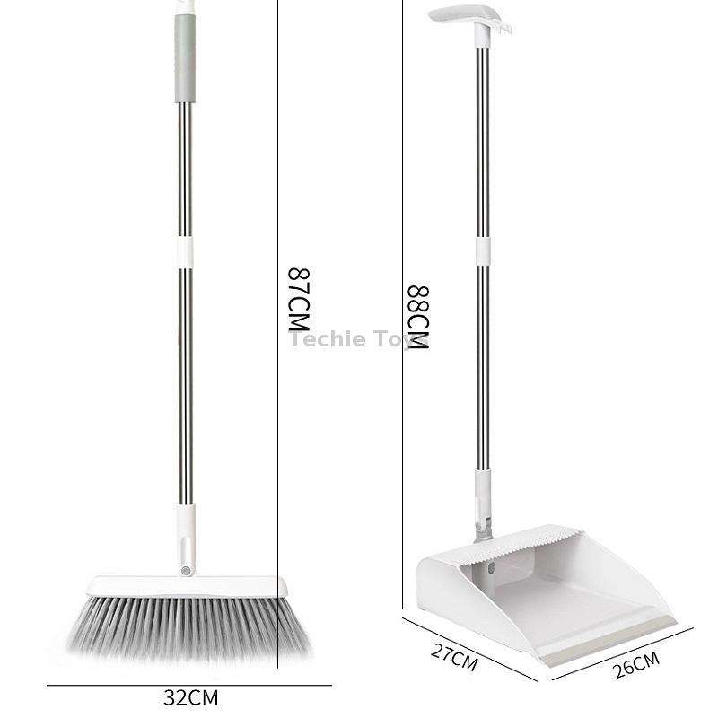 Household Folding Standing Rotatable Broom And Dustpan Set Combination(White)