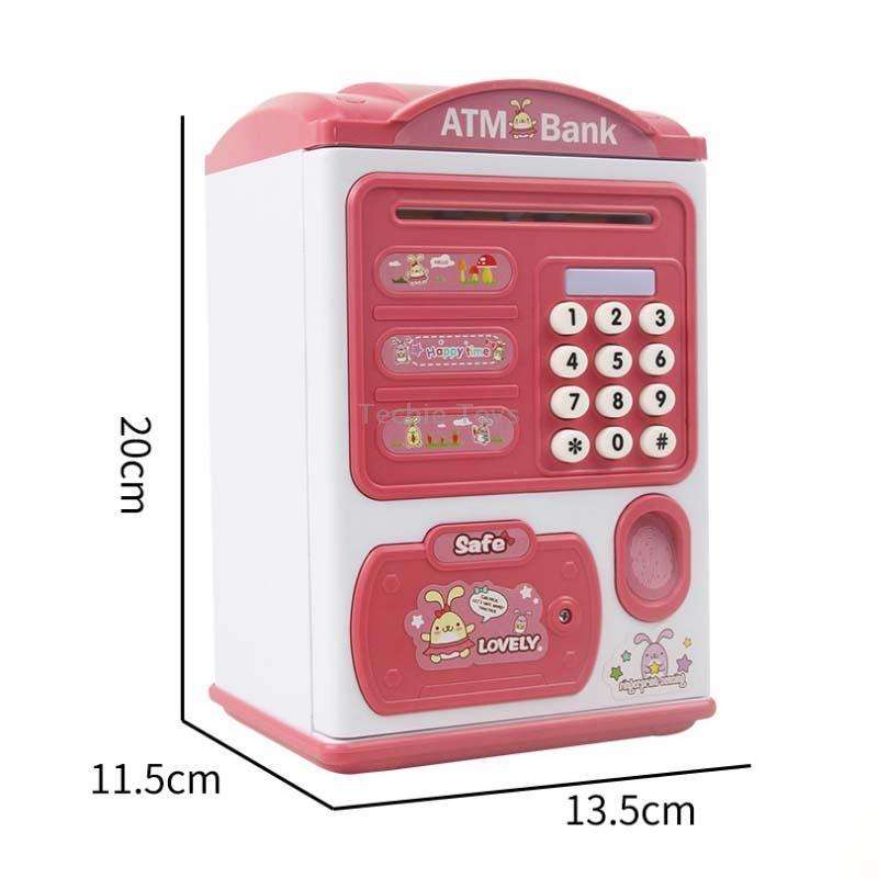 Simulation Password Fingerprint Sensor Unlocking Money Box Automatic Roll Money Safe ATM Piggy Bank(
