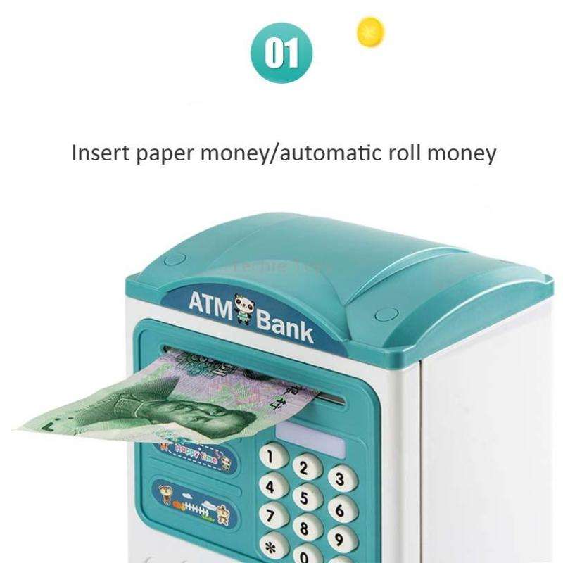 Simulation Password Fingerprint Sensor Unlocking Money Box Automatic Roll Money Safe ATM Piggy Bank(