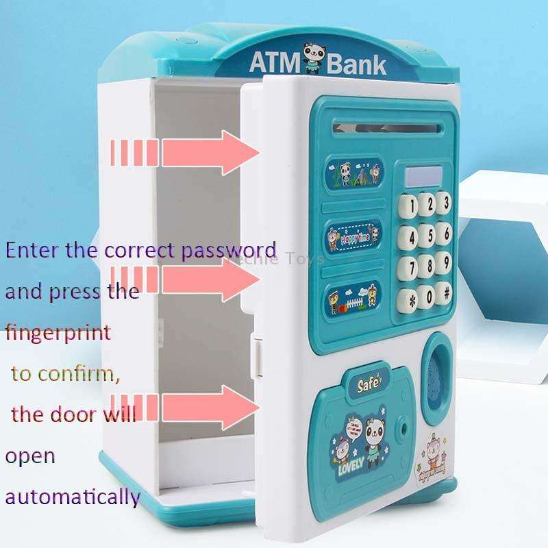 Simulation Password Fingerprint Sensor Unlocking Money Box Automatic Roll Money Safe ATM Piggy Bank(