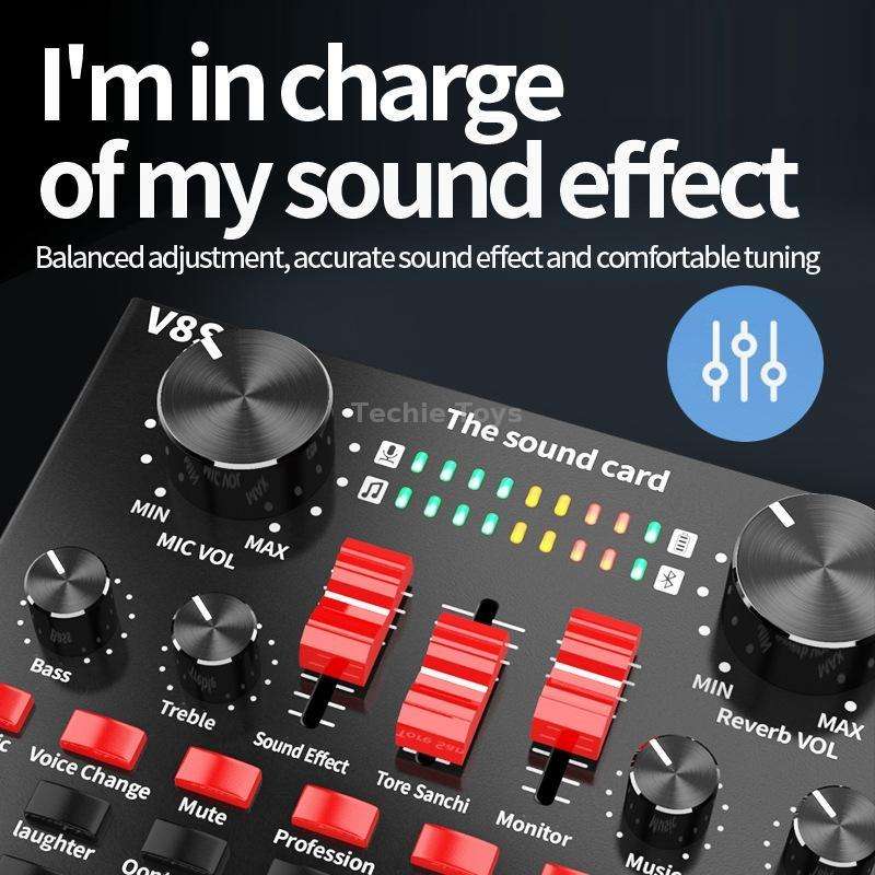 V8S Sound Card Mobile Phone Computer Anchor Live K Song Recording Microphone, Specification: English