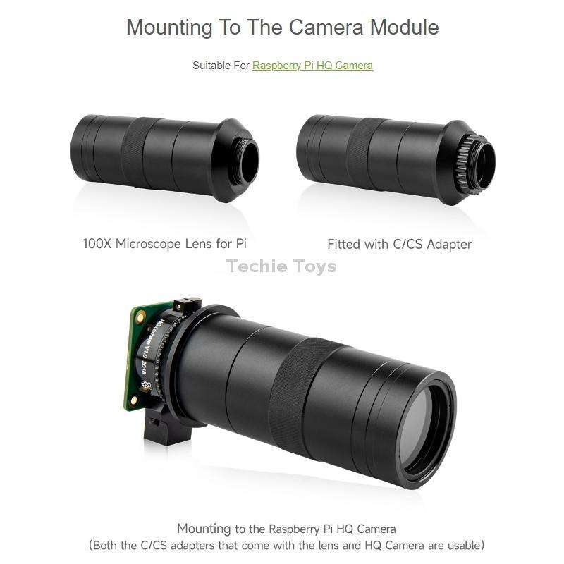 Waveshare 100X Industrial Microscope Lens, C/CS-Mount, for Raspberry Pi HQ Camera(24229)