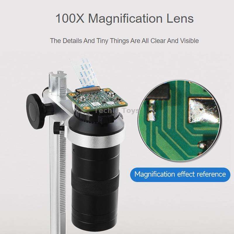 Waveshare 100X Industrial Microscope Lens, C/CS-Mount, for Raspberry Pi HQ Camera(24229)