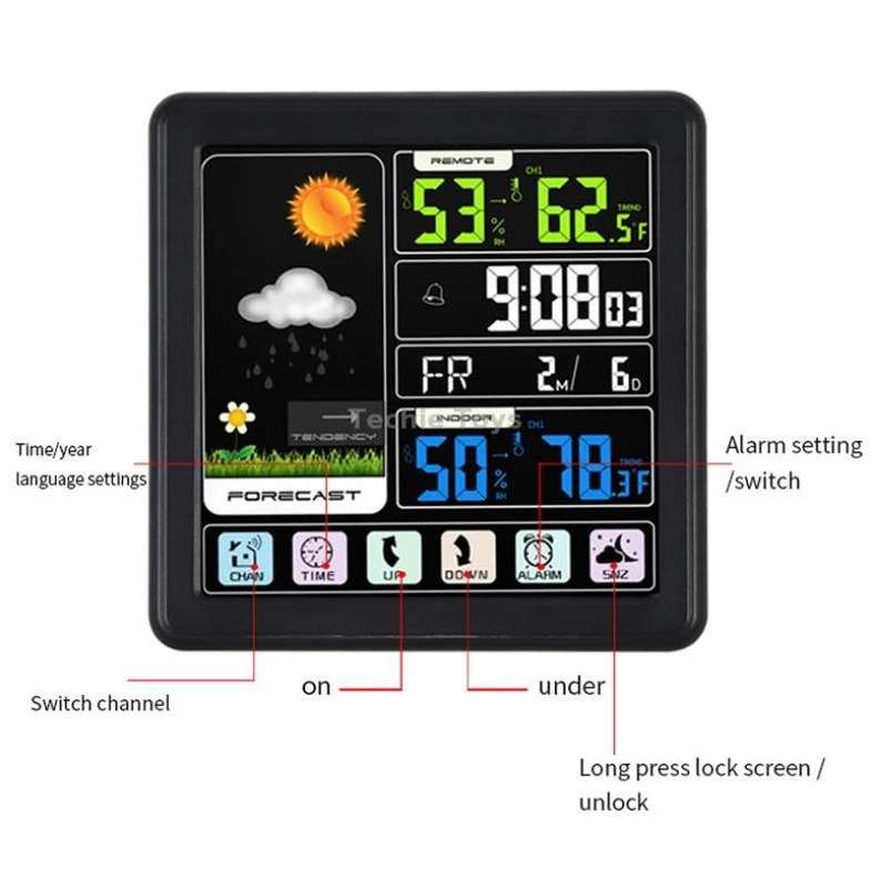 TS-3310 Wireless Weather Clock Multifunctional Color Screen Clock Creative Home Touch Screen Thermom