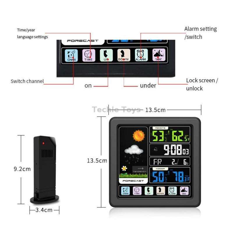 TS-3310 Wireless Weather Clock Multifunctional Color Screen Clock Creative Home Touch Screen Thermom