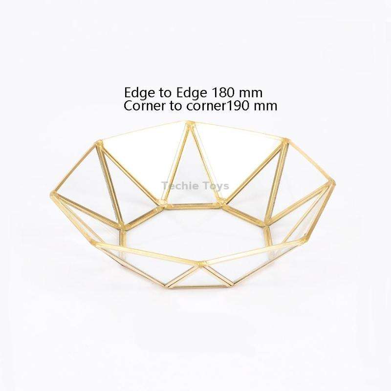Glass Storage Tray Golden Retro Polygon Mirror Tray Brass Desktop Cosmetics Storage Tray Octagonal P
