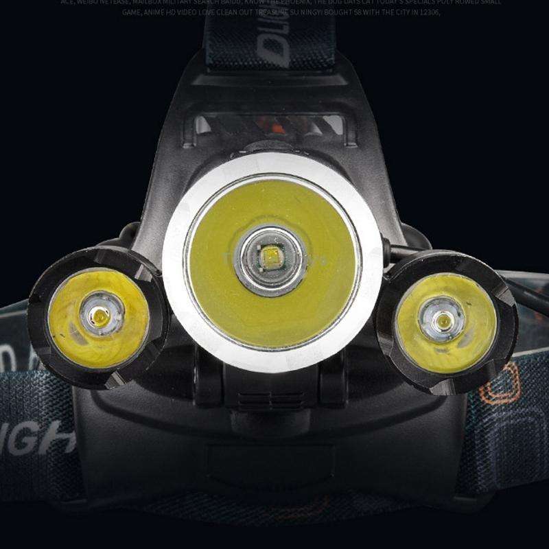 Strong Light Long-Range Rechargeable Three-Head Lamp Outdoor Fishing Lamp Led Head-Mounted Flashligh
