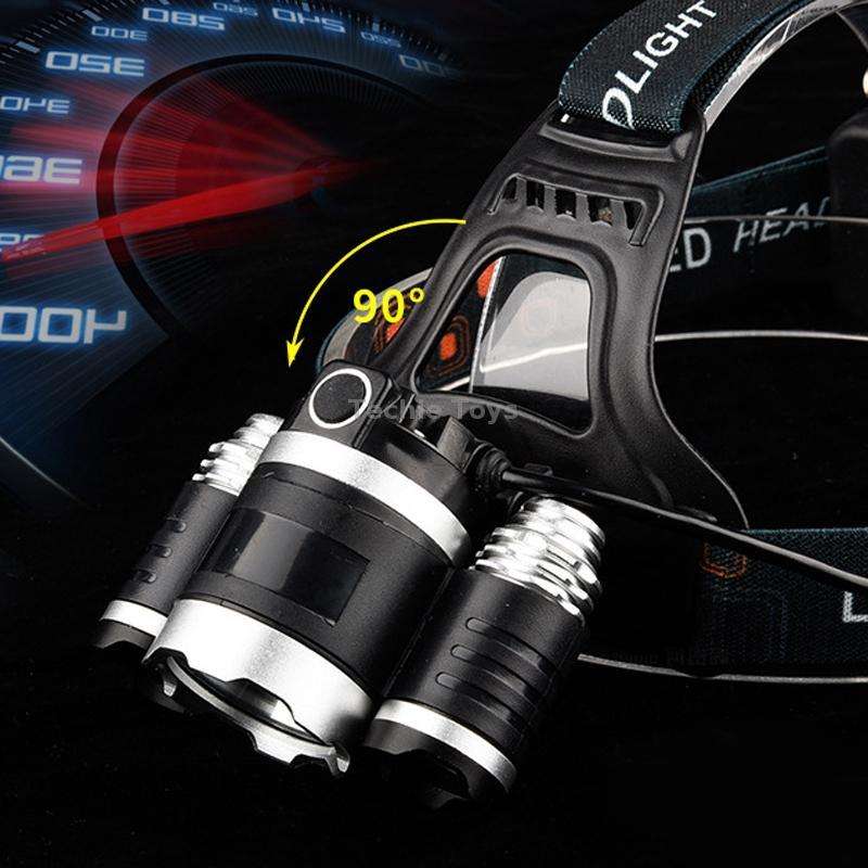 Strong Light Long-Range Rechargeable Three-Head Lamp Outdoor Fishing Lamp Led Head-Mounted Flashligh