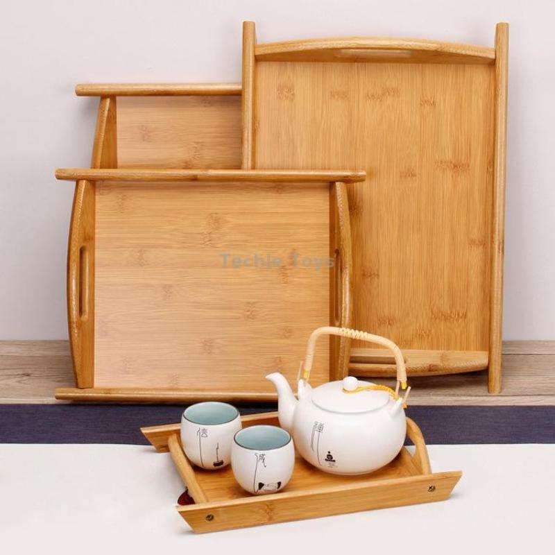 Bamboo Binaural Tea Set Tray Bread Display Tray, Size: 36.5x26.5cm