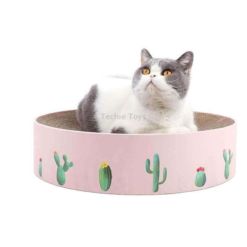 Round Corrugated Cat Scratcher Claw Sharpener Toy Bed, Colour: Pink 32x32x6cm