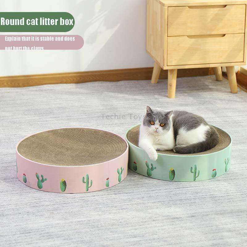 Round Corrugated Cat Scratcher Claw Sharpener Toy Bed, Colour: Pink 32x32x6cm