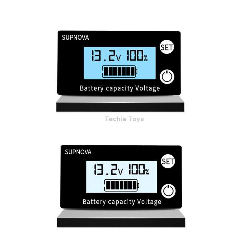 SUPNOVA DC 8-100V Battery Capacity Indicator Voltmeter Voltage Gauge,Style: Blue +Alarm + Temperatur
