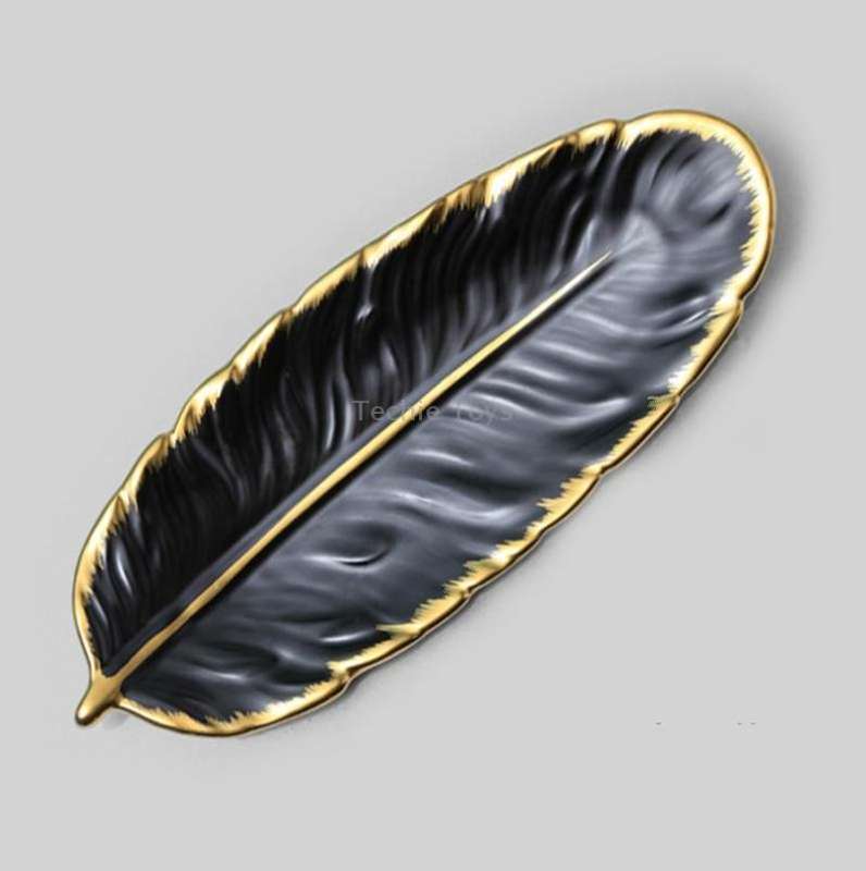 Phnom Penh Ceramic Dessert Plate Feather Plate Banana Leaf Fruit Dried Fruit Storage Tray, Size: Lar