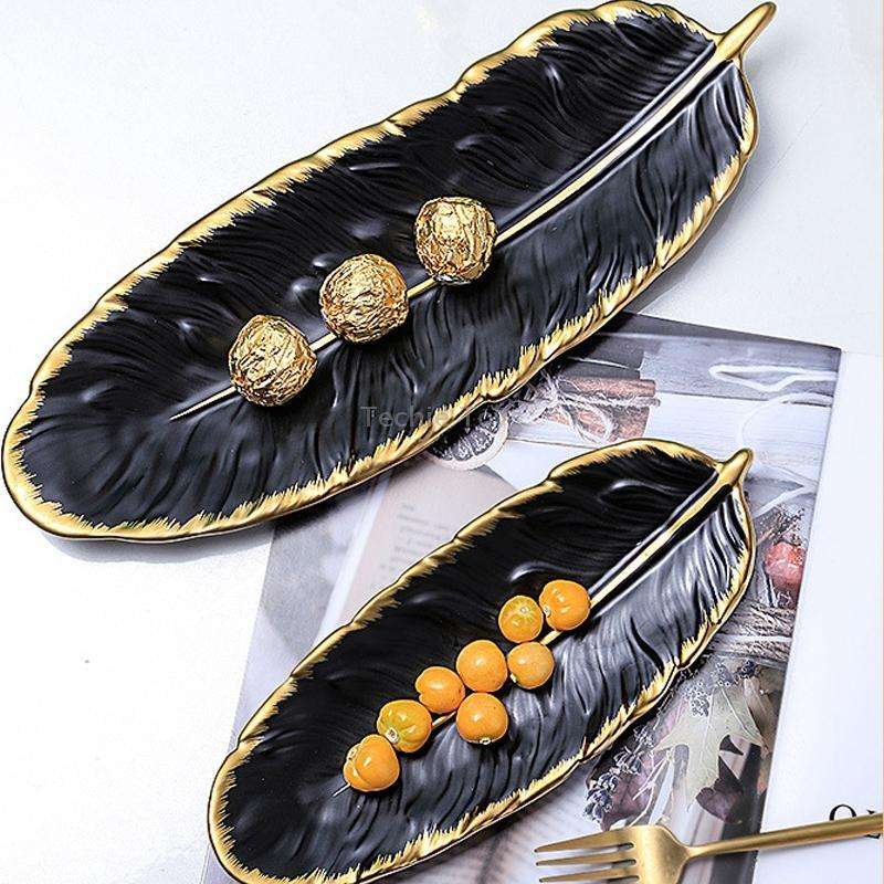 Phnom Penh Ceramic Dessert Plate Feather Plate Banana Leaf Fruit Dried Fruit Storage Tray, Size: Lar