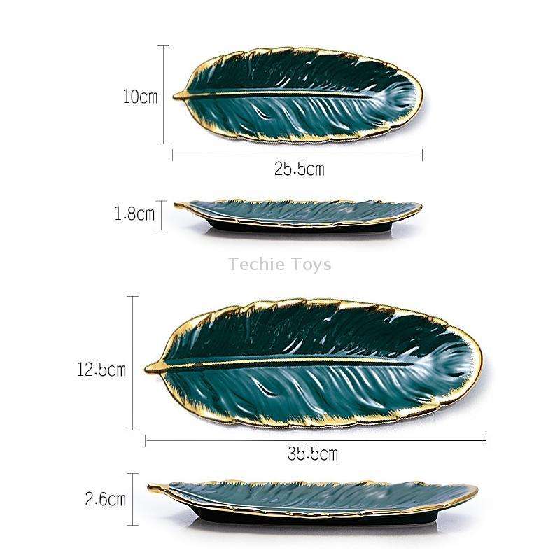 Phnom Penh Ceramic Dessert Plate Feather Plate Banana Leaf Fruit Dried Fruit Storage Tray, Size: Lar