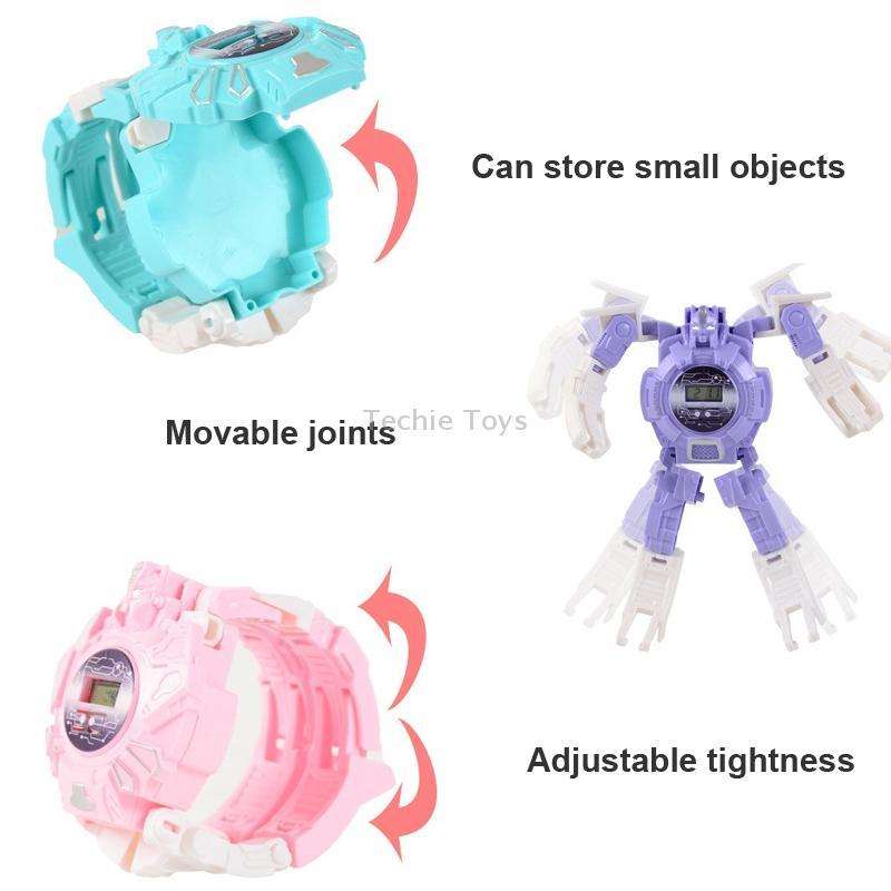 3 PCS Children Electronic Watch Cartoon Deformation Robot Toy Watch(Pink)