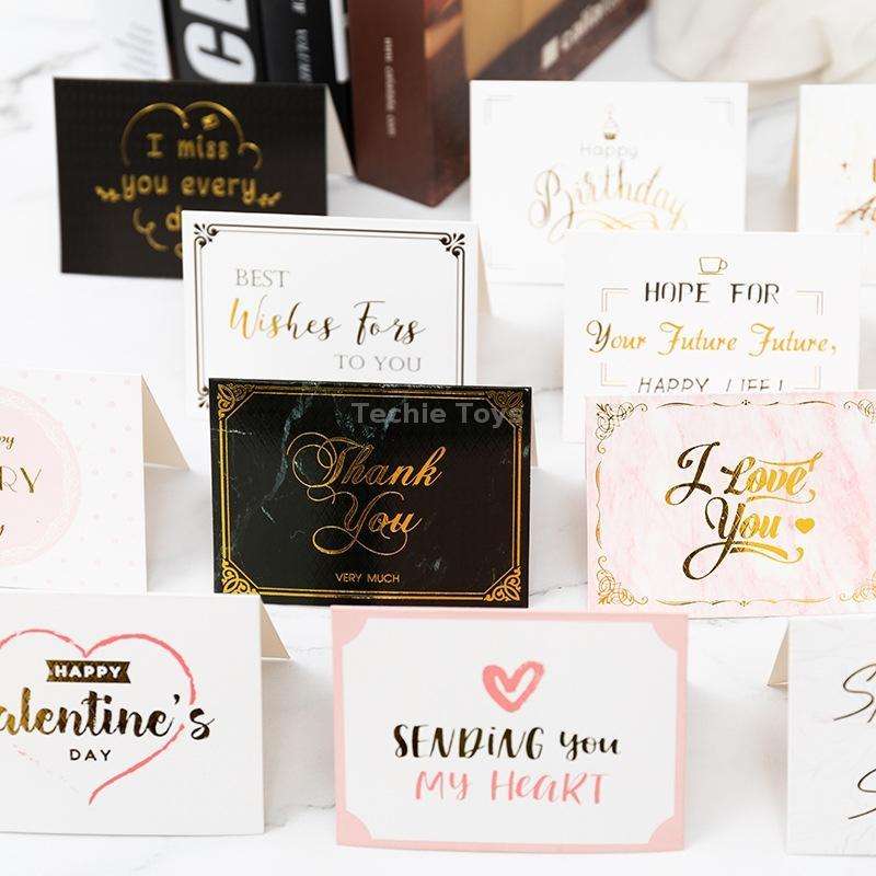 100 PCS Valentines Day Bronzing Greeting Card Flower Shop Birthday Thank You Card(I Love You)