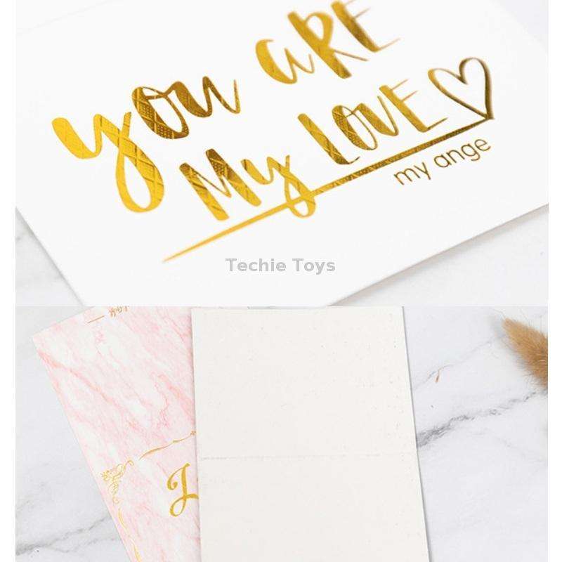 100 PCS Valentines Day Bronzing Greeting Card Flower Shop Birthday Thank You Card(I Love You)