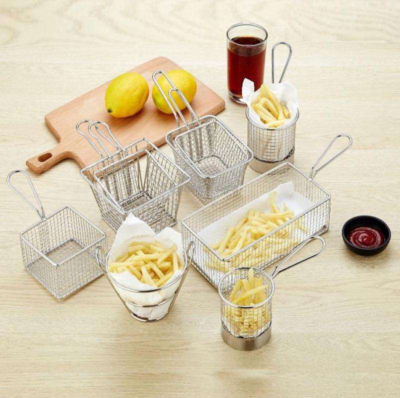 J13449 Stainless Steel Mini Fries Basket Restaurant Snack Bread Plate