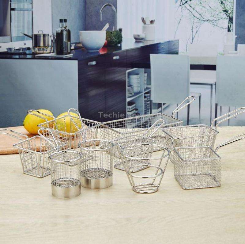 J13449 Stainless Steel Mini Fries Basket Restaurant Snack Bread Plate