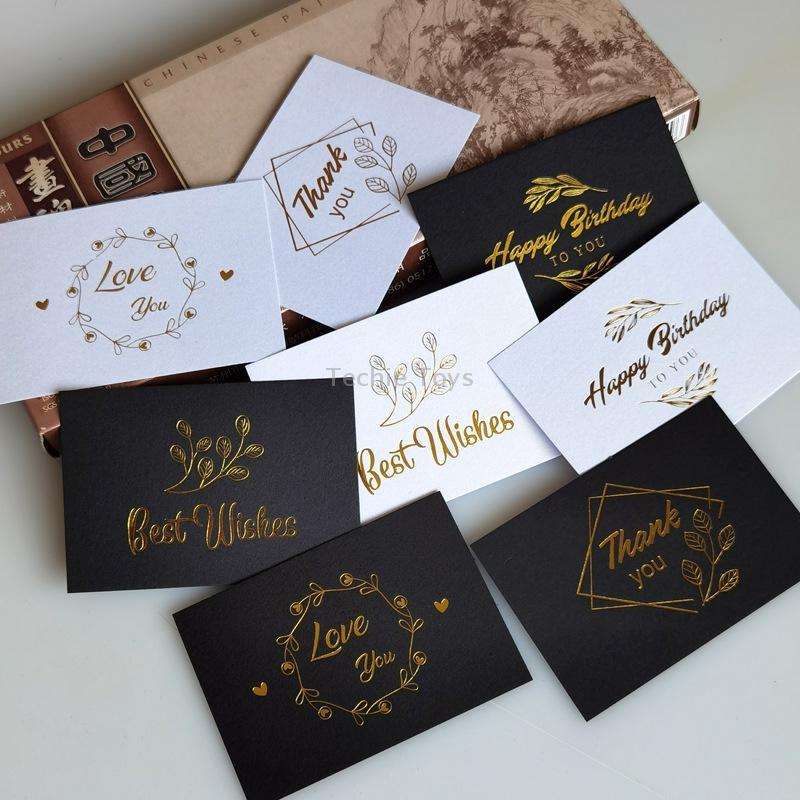 100 PCS Wedding Blessing Card Thank You Message Gift Decoration Card Bronzing Flower Greeting Card T